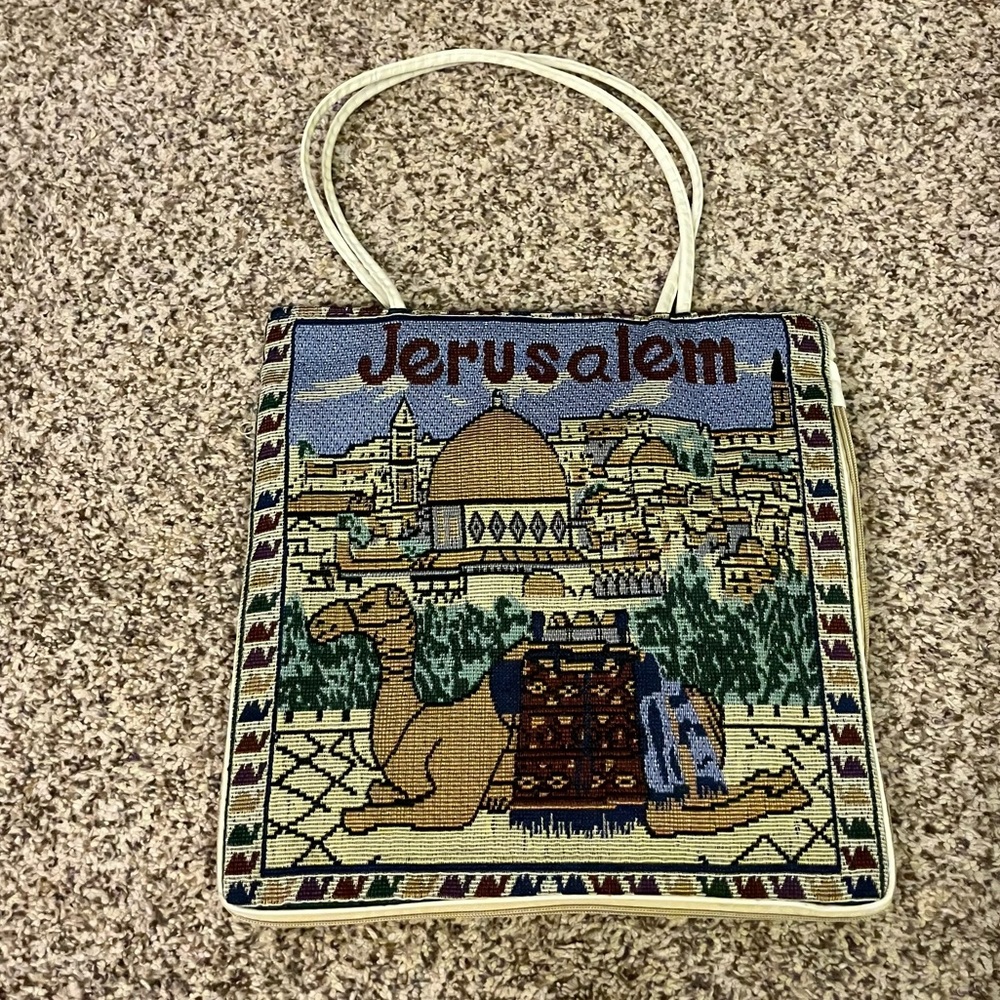Jerusalem Tapestry Tote Bag with Camel Design Polyester Lining